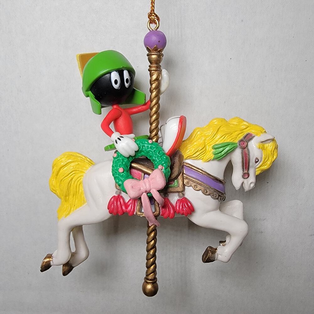 VINTAGE 1997 Looney Tunes Marvin The Martian Carousel Horse Ornament w/ Box